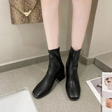 Women's Shoes White Ankle Boots Boots-Women Zipper Flat Heel Fashion Low 2023 Autumn Rock Rubber Leather Ladies Rome PU