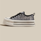 Soled Sequin Board Shoes for Women's 2024 Spring New Casual Lace Up Canvas Shoes Women Sneakers Zapatos De