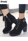 Women's Ankle Boots 2023 Autumn High Heel Belt Buckle Shoes Women Lace Up Platform Boots Women Heeled Boots 42 Botas De