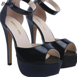 Women Sandals Sexy 14CM Super High Heels Open Toe Ankle Strap Sandals Platform Gladiator Party Dress Wedding