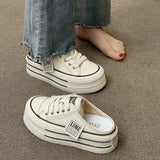 Summer New Thick Soles Increase Slippers Trend All Lazy People A Slip-on Half Drag Fashion Casual Canvas Shoes