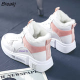 Womens Boots Winter Female Snow Botas Pu Leather Lace-Up Sneakers Round Toe Platform Mujer Wool Ankle Warm