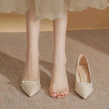 for Women 2023 Red High Heels Ladies Summer Footwear Sexy Pumps Bride Pearl Wedding Shoe on Heeled Beau Today Lastest A
