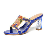 Diamond Sandals, Women's High-Heeled Slippers, Summer Rough Heels With Diamond-Encrusted Crystals, Fashionable Heels, Sandals And
