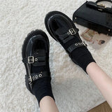 Shoes Harajuku Buckle Mary Janes Shoes Women Cross-tied Platform Shoes Patent Leather Girls Shoes Rivet Casual