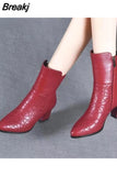 Pointed Toe Ladies Booties Female Autumn Zip PU Leather Shoes Brown Fashion 6cm High Square Heels Women Ankle