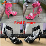 Thin High Women Sandals Fashion Summer 2023 Rivets Tassel Belt Buckle Genuine Leather Sandals High Quality Party