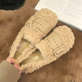 New Autumn and Winter Single Design Sensible Belt Buckle Flat Wool Shoes Ladies Soft Cotton Shoes Comfortable 35-40