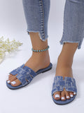 Size Slippers 2024 Summer New Flat Bottomed Sandals for Women's Denim Solid Color