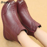 Winter Woman Genuine Leather Ankle Boots Female Casual Shoes Women Flat Warm Snow Boots Ladies