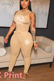 Sexy Women Skinny Two Piece Sets Summer Bodycon Tracksuits Sleeveless PrintingTop + Leggings Pants 2pcs Outfits