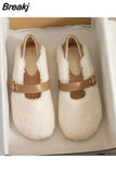 Women Shallow Mouth Female Shoes Dress Short Plush Basic Rubber Flock Flat with Shoes Woman Flats Shallow Mouth Dress Short