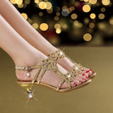 Summer New Diamond Sandals Women Wear High Heels Women's Leather Fish Mouth Fashion Korean Version Of Sandals Thin