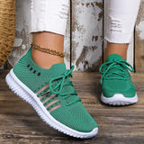 Breathable Running Shoes for Women Non Slip Knitted Green Sneakers Woman Soft Sole Slip On Casual Flats Plus Size