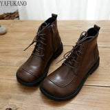 British Style Wide-Head Small Leather Boots Keep Warm Zipper Short Boots Student Literary Women Boots Womens Ankle