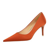 Breakj Korean Version Of Fashion Simple Versatile High Heels Fine Heel High Heel Shallow Pointed Spring Silk Satin Women's Single