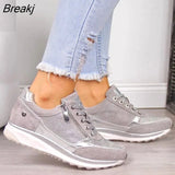 Women Casual Shoes 2020 New Fashion Wedge Flat Shoes Zipper Lace Up Comfortable Ladies Sneakers Female Vulcanized