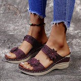Crystal Thick Sole Slippers for Women Summer Flower Wedges Sandals Woman 2023 Non Slip Beach Shoes Ladies Plus Size