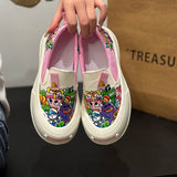 Graffiti Personality Canvas Shoes Women Spring New Round Head Thick Sole Sneakers Outdoor Flats Slip-on Casual