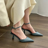 Sandals Woman Leather Suit Female Beige Shoes Lady 2024 Ankle Strap Shallow Mouth Cross Summer Heels Low-heeled Black New