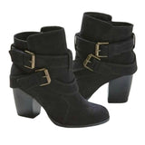 Women Ankle Boots Chunky High Heels Boots Buckle Rubber Casual Ladies Shoes Female Chelsea Short Boots Shoes Large