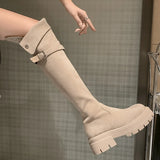 Suede Girls In Maillard Knee-Length Boots, A Small One With Thick Soles, A Large Tube Circumference, Thick Legs And Fat Mm Long