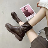 Women's Shoes White Ankle Boots Boots-Women Zipper Flat Heel Fashion Low 2023 Autumn Rock Rubber Leather Ladies Rome PU
