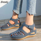 Summer Women Casual Sandals Solid Color Roman High Heel Comfortable Platform Non-slip Sandals Vacation Beach Walk