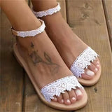 Womens Flats Comfortable Open Toe Summer Sandals Casual Beach Shoes Slip-on Lace Plus Size Rome Sandals Women