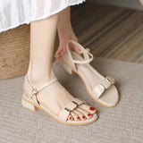 Women's Shoes Buckles Sandals for Woman One Word Footwear Square Heels Summer 2023 Medium Office Work with Free Shipping Offer