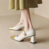 New French Mary Jane Shoes, Lacquered Leather, Square Head, Thick Heels, High Heels, Small Fragrant Style, One Word, Single Shoe