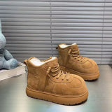 Breakj Snow Boots Middle Heel (-Cm) Artificial Short Plush Rubber Sleeve Suede Thick Heel Round Head Boots Short