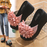 Heels Summer Beach Platform Women Wedge Slippers Appliques Butterfly-knot Female Sandals Clog Shoes Slides Women