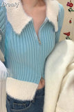 Winter Zipper Design Knitted Sweater Woman Casual Elegant Y2k Crop Tops Office Lady Slim Korean Style Pullover Female