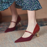 Single Shoes Women Word Buckle Mary Jane Shoes Shallow Mouth Gentle Shoes Pointed Toe Stiletto Temperament High
