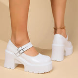 High Heels Mary Jane Shoes for Women White Patent Leather Platform Pumps Woman Ankle Strap Chunky Heel Uniform Dress