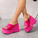 Women's Thick Sole Slippers 2023 Summer Solid Color High Heel Anti-slip Outdoor Slippers Luxury Open Toe Beach
