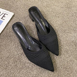 Breakj Slippers Women's Summer New Pointed Thick And Half-Dragging Knitted Lazy Fashion Wearing Cold