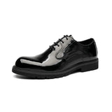 Breakj Patent Leather Men Business Casual Leather Shoes Wide Foot Shoe Thick Platform Bright Top Trend Derby Shoes
