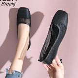 Spring Summer Ballet Flats Women Casual Knit Fabric Stretchy Square Toe Flat Heel Boat