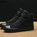New Men Light Breathable Canvas Casual All Black white Red High top Solid Color Sneakers Shoes flats