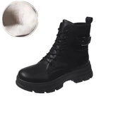 New Fashion Belt Buckle Solid Color Splice Short Boots Women's Round Head PU Soft Sole Shoes Warm and Versatile