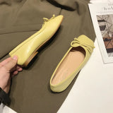 Female Flats Ballerina Shoes Women Fashion Square Toe Pleated Ballet Bow Knot Shallow Moccasin Casual Loafer Sliver