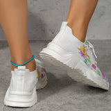 Breathable Printed Tennis Shoes Women Autumn Lace Up Platform Sports Shoes Woman Thick Sole Knitted Sneakers Plus