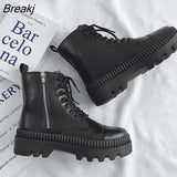 Men Boots PU Leather Warm Ankle Booties Autumn Winter High Top Waterproof Motorcycle Boots Side Zipper Platform Shoes