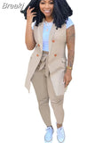 Fall 2023 Two Piece Set Women Outfits Solid Double Breasted Blazer Coat and Sashes Pants Office Lady Casual Street