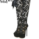 16CM Ultra Thin High Heels Sexy Nightclub Hollow Out Over The Knee Boots Women Peep Toe Lace-Up Zip Platform Shoes