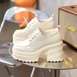 Women High Heels Shoes 2023 New Trend Fashion Party Shoes Wedges Pumps Casual Ladies Black Lace Up PU Leathesr Ankle