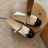 Spring Autumn Style Small Fragrance Pearl Flat Bottom Mary Jane Leather Shoes Thick Heel Thick Bottom Single Shoes
