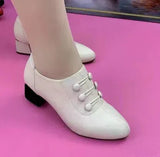 Women's Shoes Spring/autumn All-match High-heeled Shoes Women Pointed Thick-heeled Side Zipper Leather Shoes Fashion Women